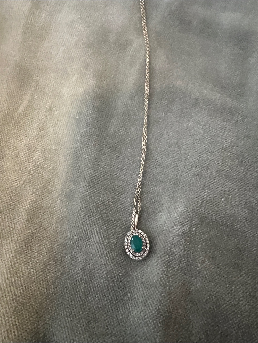Kay Jewelers Sterling Silver Oval Emerald Halo Necklace
